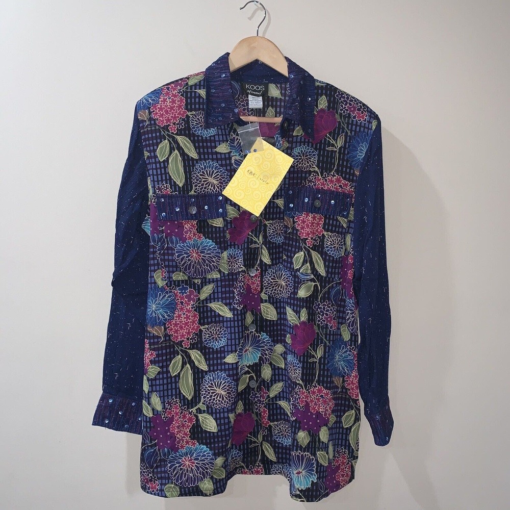 Vintage Grandma Koos of Course! Blouse Womens Sz M Colorful Floral Button Up